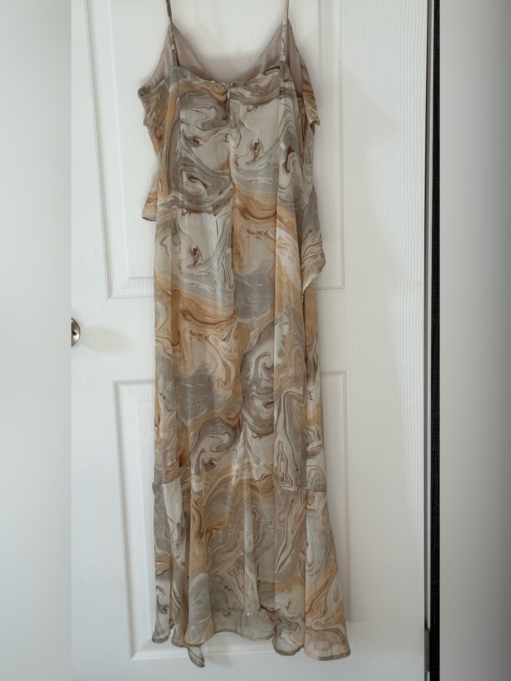 Beige Marble-Print Ruffle Slip Dress - Picture 2 of 4